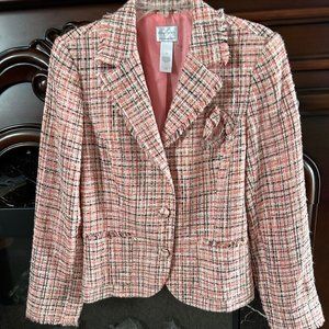 Emma James women's 12 NWOT pink/black tweed raw hem blazer/jacket